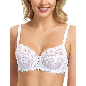 Women's White Sexy Lace Bra Non Padded Underwire Unlined Bra Full Coverage